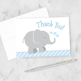 青モダンと灰色の象の男の子のシャワー サンキューカード