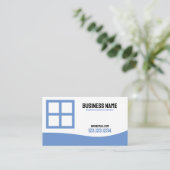 青モダンと白のウィンドウのクリーニング 名刺 (スタンド正面)