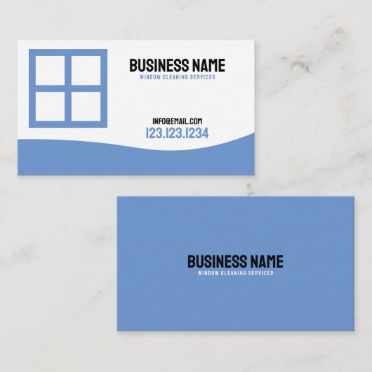 青モダンと白のウィンドウのクリーニング 名刺 (正面/裏面)