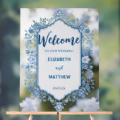 青モダンと白のオーバーレイ結婚花 アクリルサイン (ニュートラル)