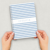 青モダンと白のパタストライプのーン名 ノートブック