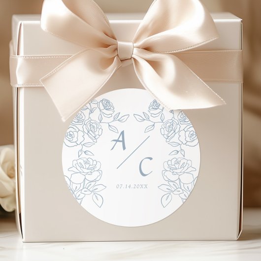青モダンと白のフランスのバラ結婚 ラウンドシール