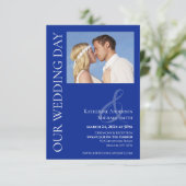 青モダンと白の写結婚真 –  招待状 (スタンド正面)