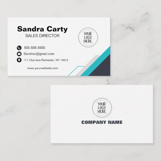 青モダンと白の名刺 名刺 (正面/裏面)