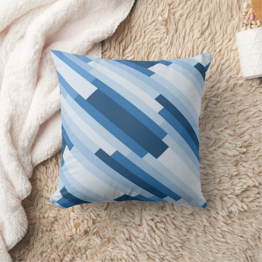 青モダンと白の対角線の幾何学的パターン クッション (ブランケット)