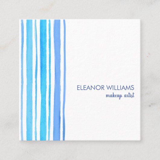 青モダンと白の水の色のストライプ正方形 スクエア名刺 (正面)
