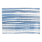 青モダンと白の沿岸ストライプ 枕カバー (正面左)