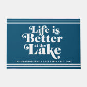 青モダンと白の湖ライフファミリー名 ドアマット (正面)