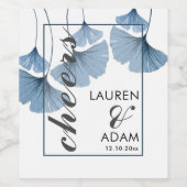 青モダンと白の葉のワ結婚インラベル ワインラベル (シングルラベル)