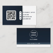 青モダンと白のQRコード 名刺 (正面/裏面)