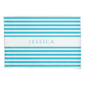 青モダンと白ストライプの 枕カバー (正面)