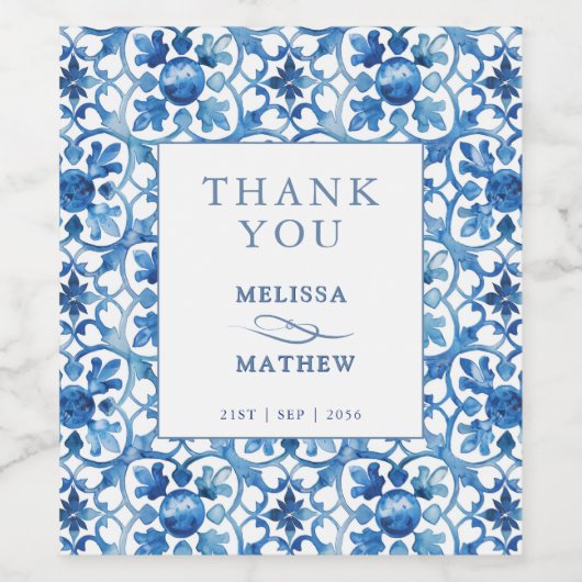 青モダンと白地中海の結婚の ワインラベル (シングルラベル)