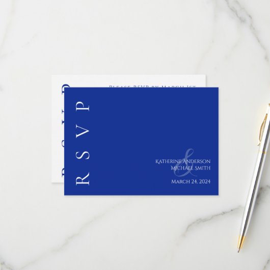 青モダンと白結婚の 出欠カード (正面/裏面インサイチュ)