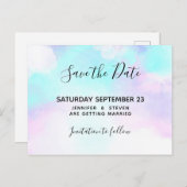 青モダンと紫の水彩保存日 インビテーションポストカード (正面/裏面)