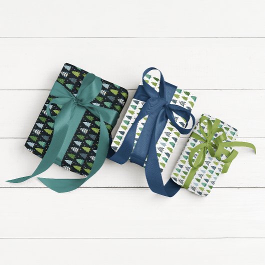 青モダンと緑のクリスマスツリー ラッピングペーパーシート