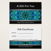 青モダンと緑の宝石マンダラのギフト証明書 (正面&裏面)