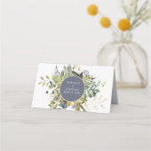 青モダンと緑の植物性の結婚緑 プレイスカード (裏面)