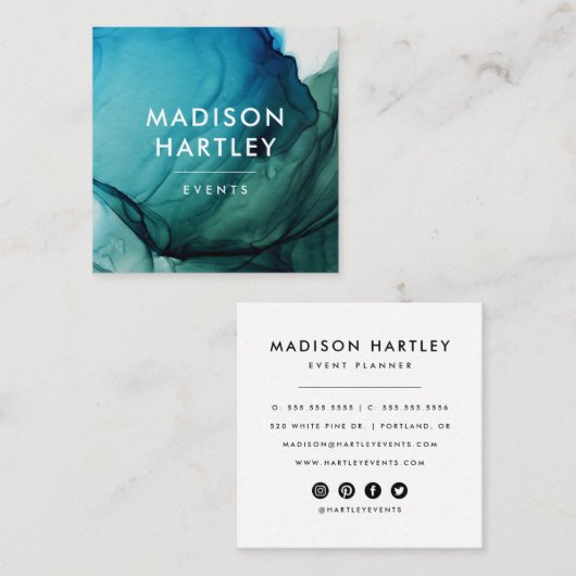 青モダンと緑の水色 スクエア名刺 (正面/裏面)