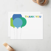 青モダンと緑の誕生日バルーンありがとう ノートカード (正面/裏面インサイチュ)