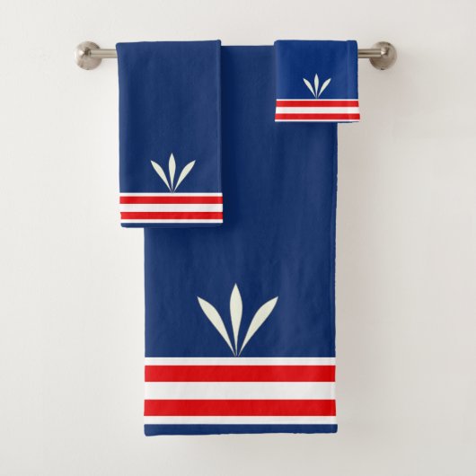 青モダンと赤の白い羽 バスタオルセット (インサイチュ)