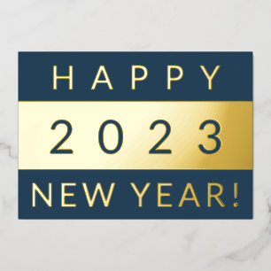 青モダンと金ゴールドでビジネスHappy New Year 箔シーズンカード