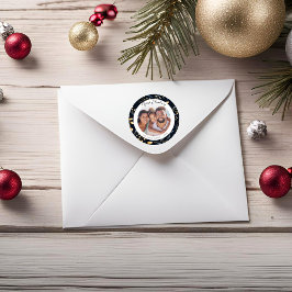 青モダンと金ゴールドのクリスマス離れ写真 ラウンドシール