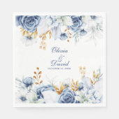 青モダンと金ゴールドのフローラ結婚 スタンダードランチョンナプキン (正面)