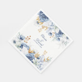 青モダンと金ゴールドのフローラ結婚 スタンダードランチョンナプキン (角)