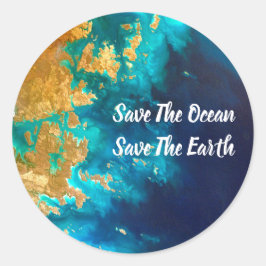 青モダンと金ゴールドの地球の日 ラウンドシール