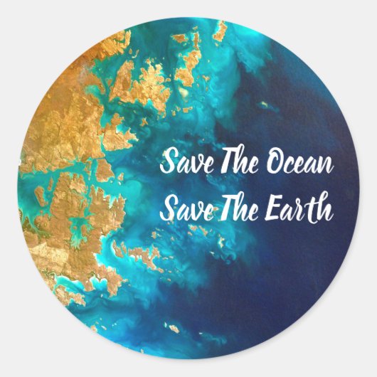 青モダンと金ゴールドの地球の日 ラウンドシール (正面)