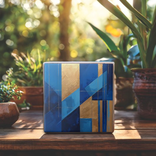 青モダンと金ゴールドの抽象芸術 タイル