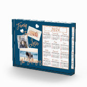 青モダンと金ゴールドの新年のカレンダーのフォトブロック フォトブロック (右)