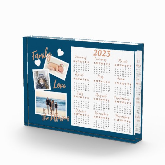 青モダンと金ゴールドの新年のカレンダーのフォトブロック フォトブロック (右)