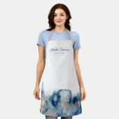 青モダンと金ゴールドの水色インク エプロン (着用した状態)