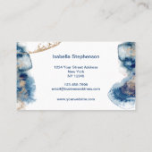 青モダンと金ゴールドの水色インク 名刺 (裏面)