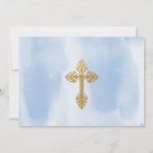 青モダンと金ゴールドフォトボーイ《キリスト教》洗礼式や命名式 招待状 (裏面)