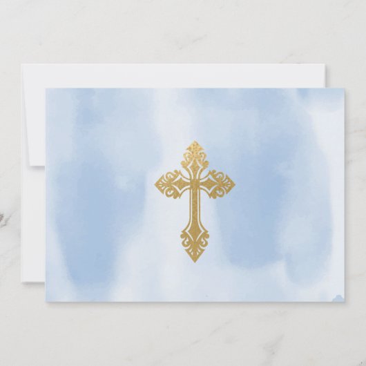 青モダンと金ゴールドフォトボーイ《キリスト教》洗礼式や命名式 招待状 (裏面)