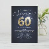 青モダンと金ゴールド大人の驚き60歳の誕生日 招待状 (スタンド正面)