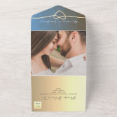 青モダンと金ゴールド幾何結婚の オールインワン招待状 (外側)