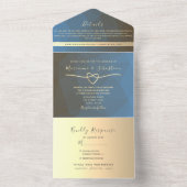 青モダンと金ゴールド幾何結婚の オールインワン招待状 (内側)