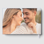 青モダンと銀の波状フレームの写真結婚 ゲストブック (裏面)