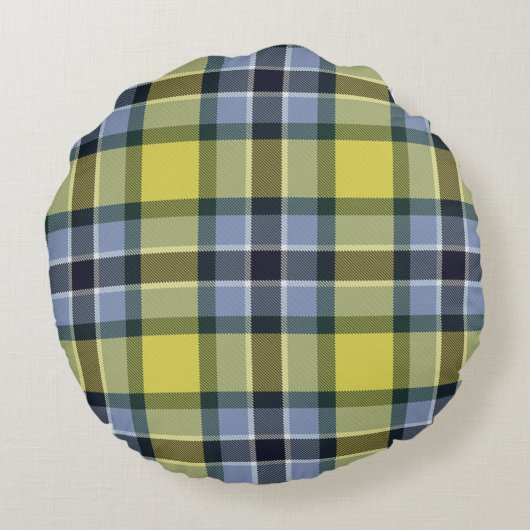 青モダンと黄のタータンチェック格子模様 ラウンドクッション (裏面)