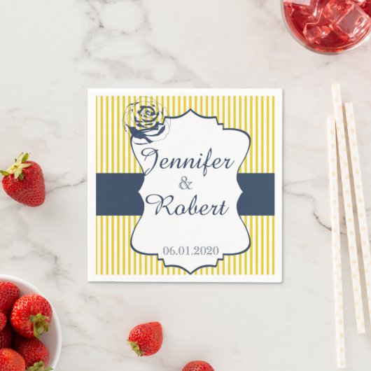 青モダンと黄ストライプの結婚ナプキン スタンダードカクテルナプキン (インサイチュ)
