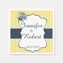 青モダンと黄ストライプの結婚ナプキン スタンダードカクテルナプキン