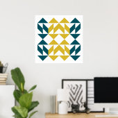 青モダンと黄色の幾何学模様 ポスター (ホームオフィス)