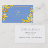 青モダンと黄色の水色フローラ 名刺 (正面/裏面)