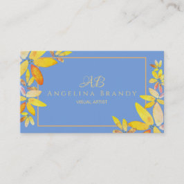 青モダンと黄色の水色フローラ 名刺