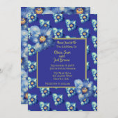 青モダンと黄色の野王室の花の結婚青 招待状 (正面/裏面)