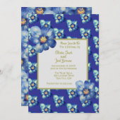青モダンと黄色の野王室の花の結婚青 招待状 (正面/裏面)