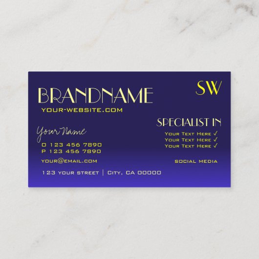 青モダンと黄色の鏡フォントとモノグラム 名刺 (裏面)